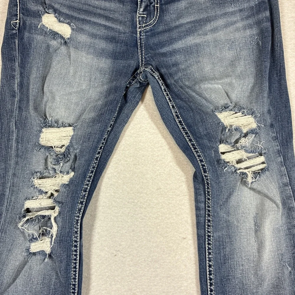 BKE Jake Straight Jeans Mens 34x30 Blue Medium Wash Denim Distressed Thrashed